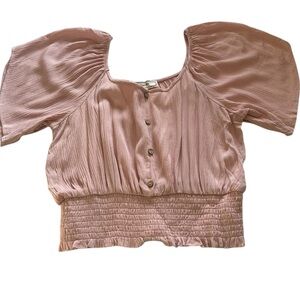 Hippie Rose Smocked Waist Crop Top Light Pink Size Small